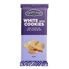 D/LAND WHITE W/COOKIES CHOC BAR 80G